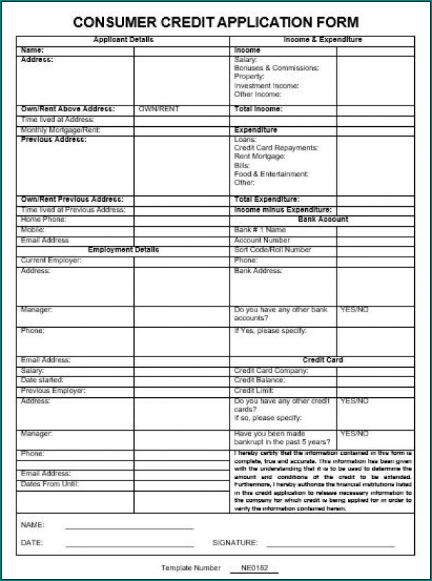 Credit Card Application Form Example