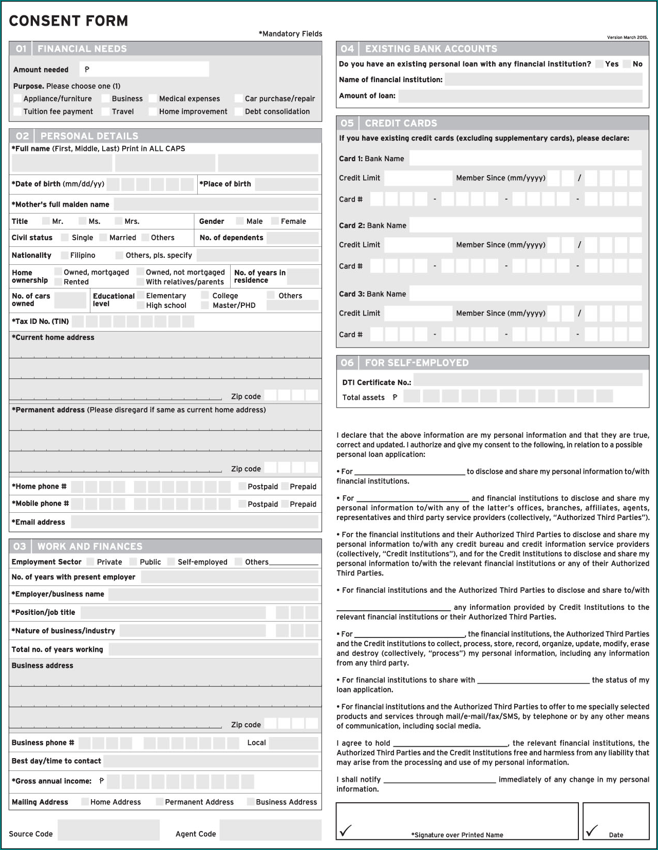 Credit Card Application Form Sample