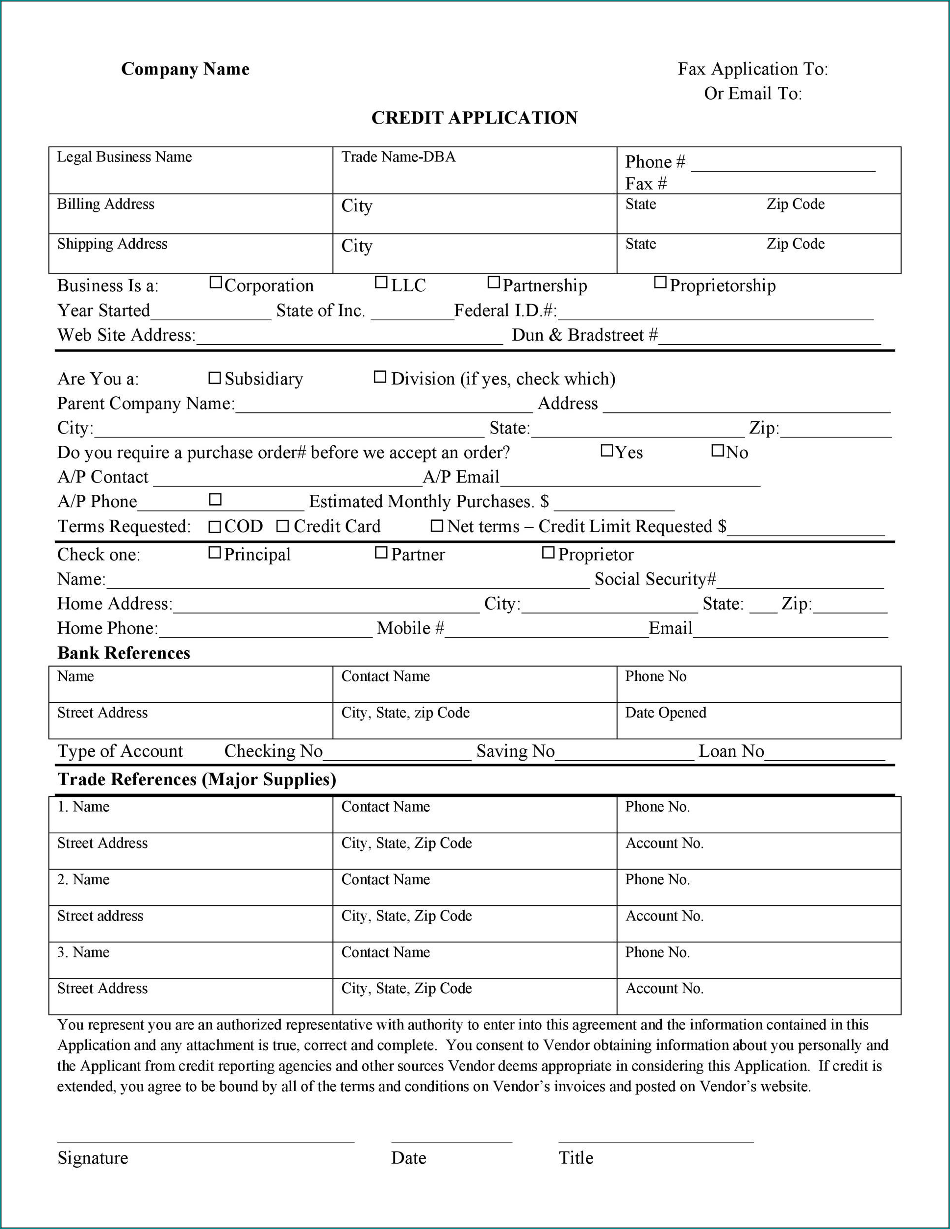 Customer Credit Application Form Sample