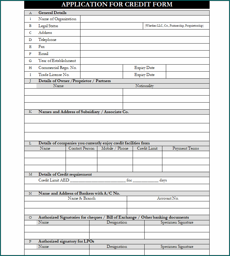 Customer Credit Application Form