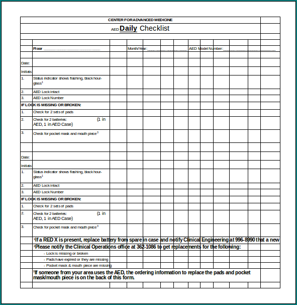 Daily Checklist Template Sample