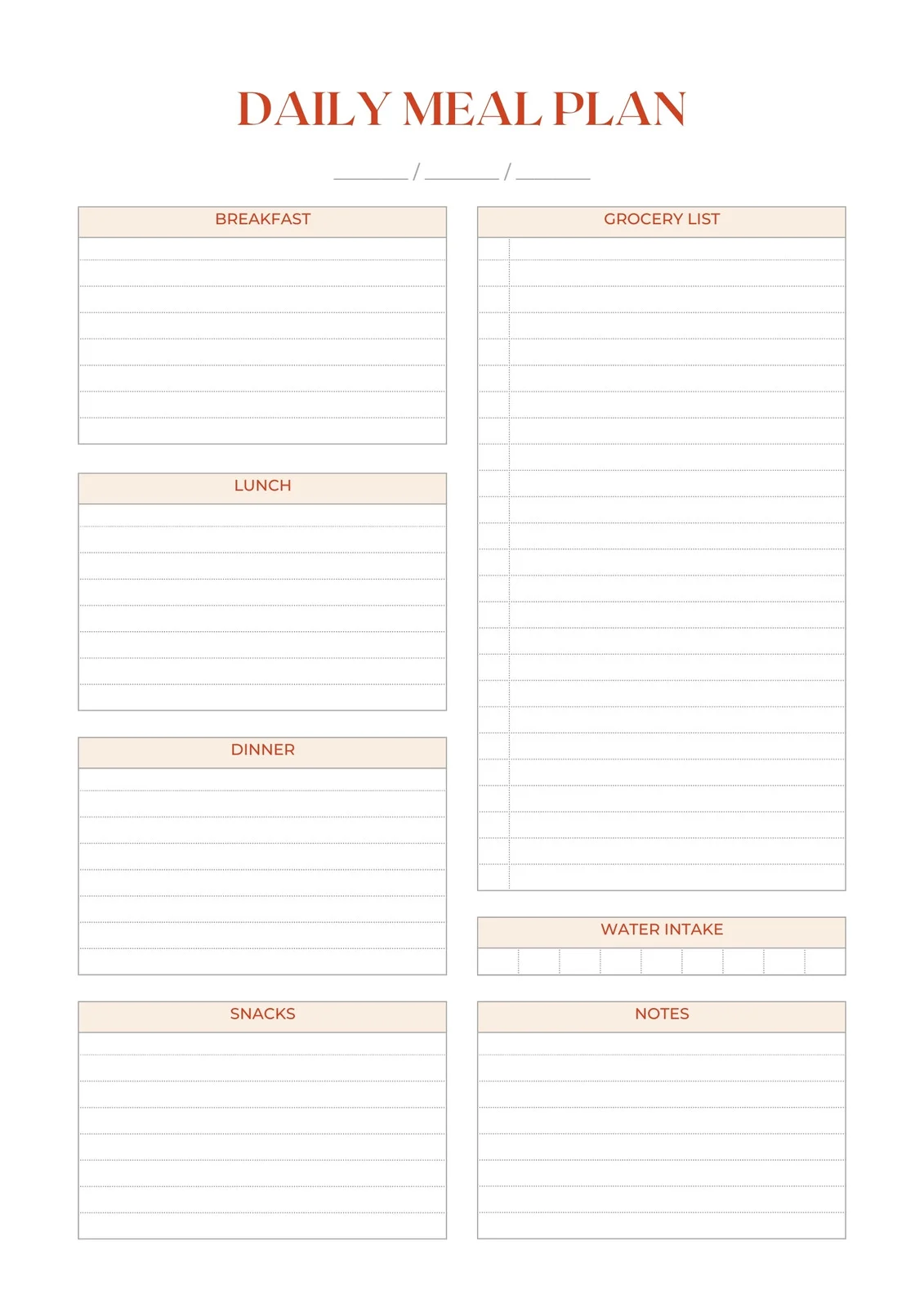 Daily Meal Planning Template Daily Meal Planning Template