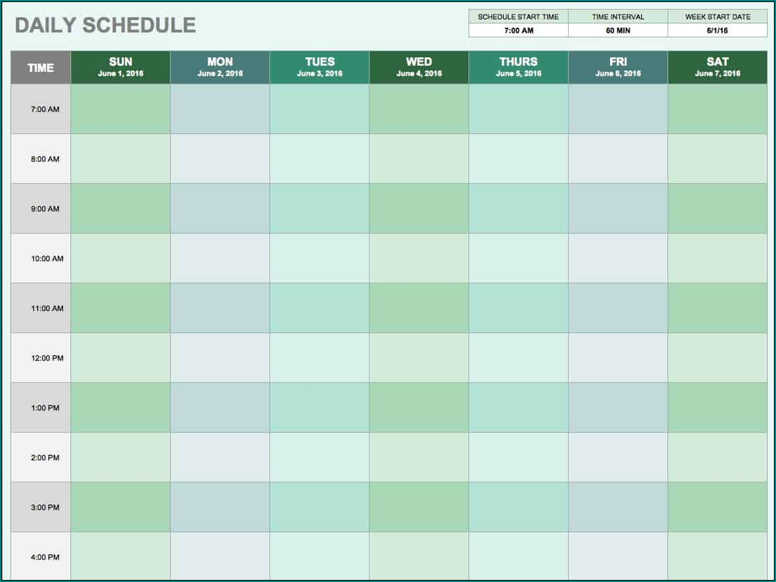 Daily Schedule Template Excel Example