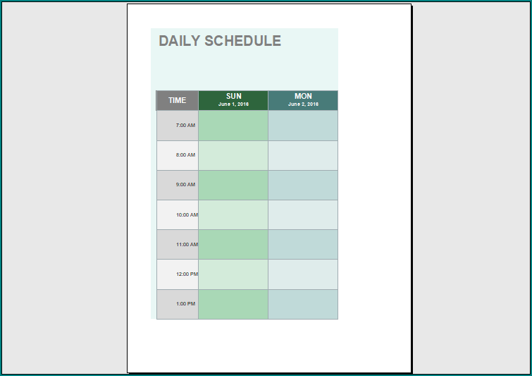 Daily Schedule Template Excel