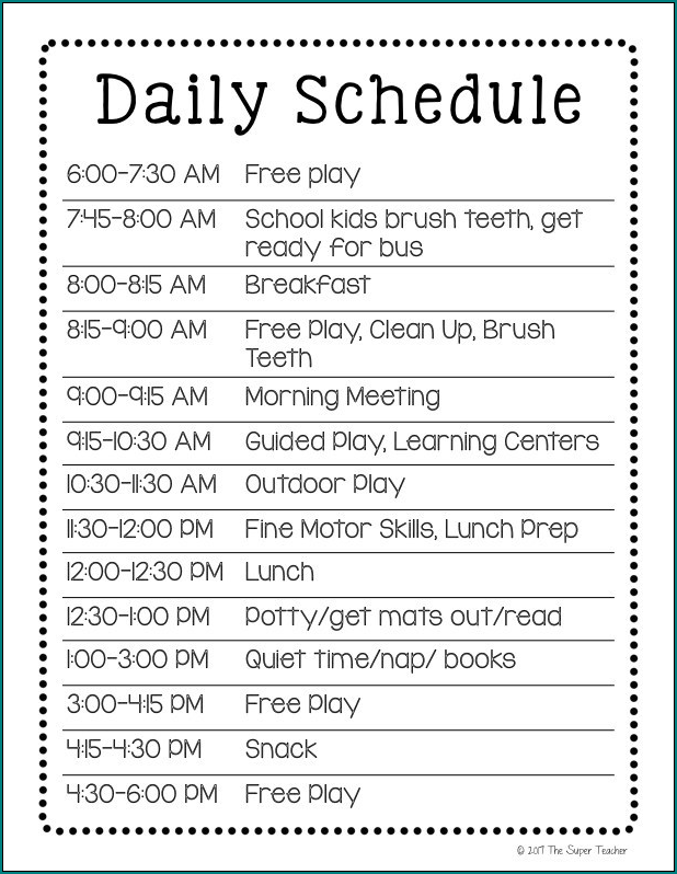 Daily Schedule Template Word Example