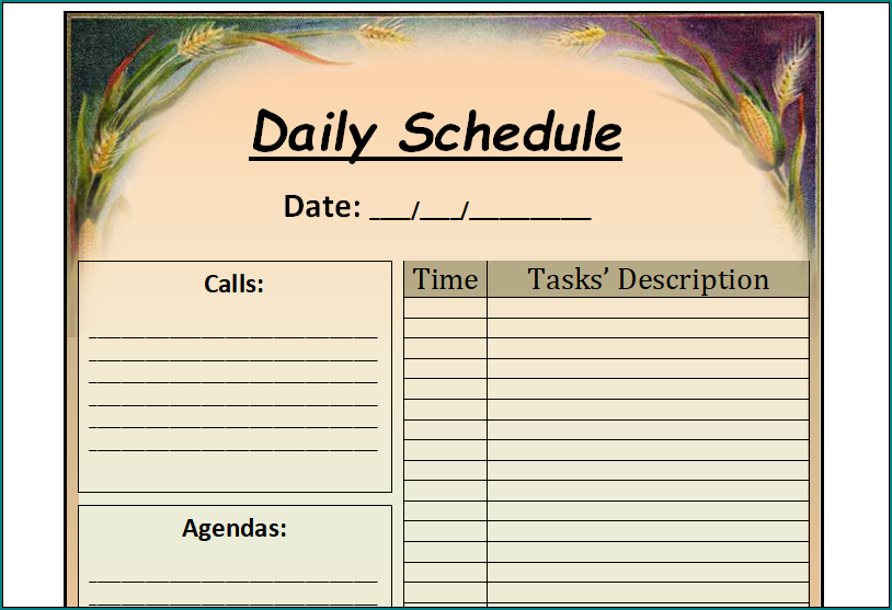 Daily Schedule Template Word