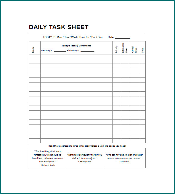 Daily Task List Template Example