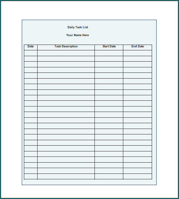 Daily Task List Template Sample