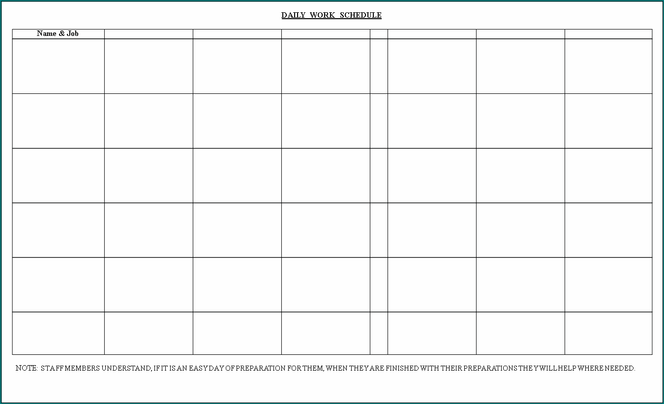 Daily Work Schedule Template Example