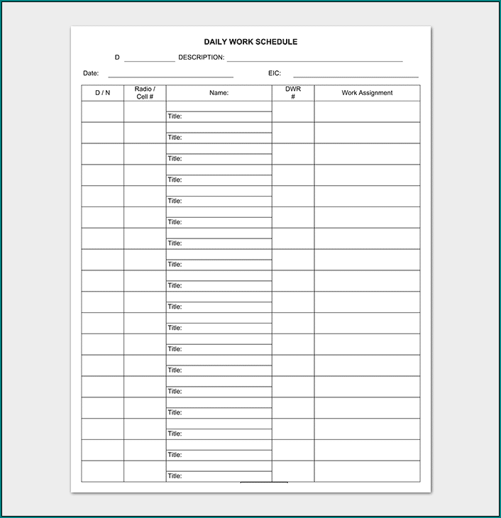 Daily Work Schedule Template Sample