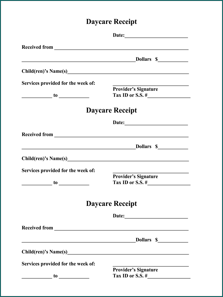 Daycare Receipt Template Sample