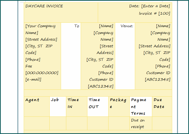 Daycare Receipt Template
