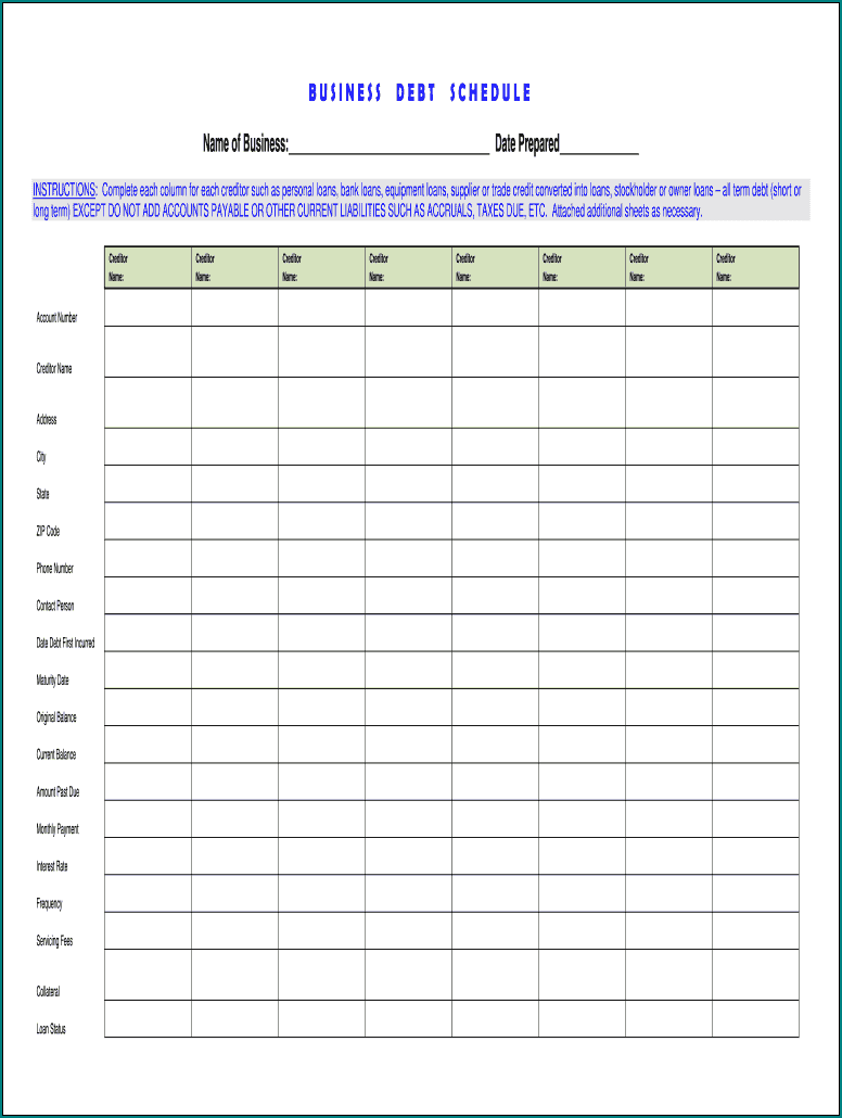 Debt Schedule Template Example