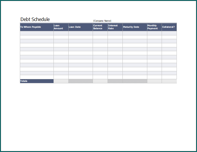 Debt Schedule Template