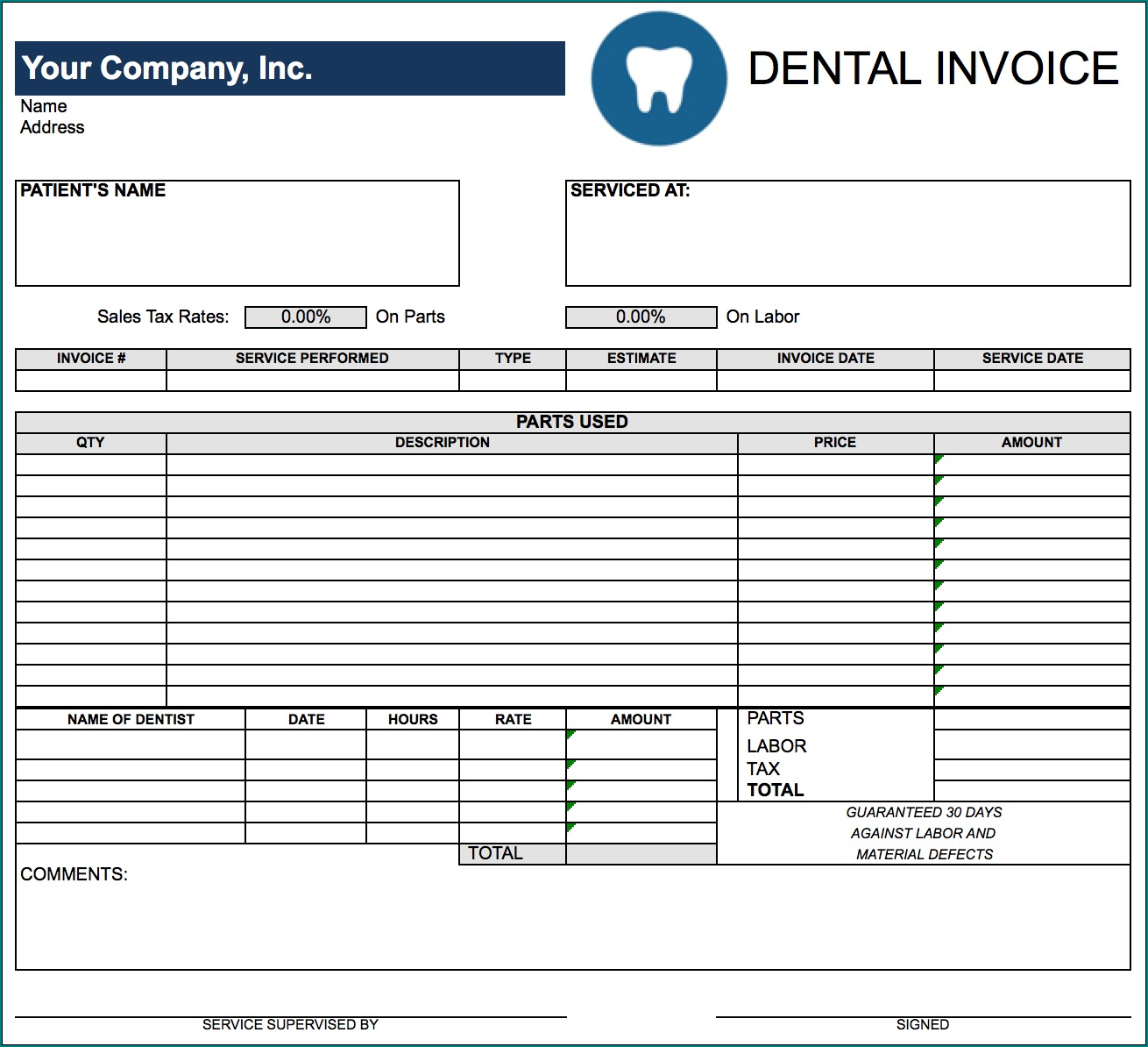 Dentist Receipt Template Sample