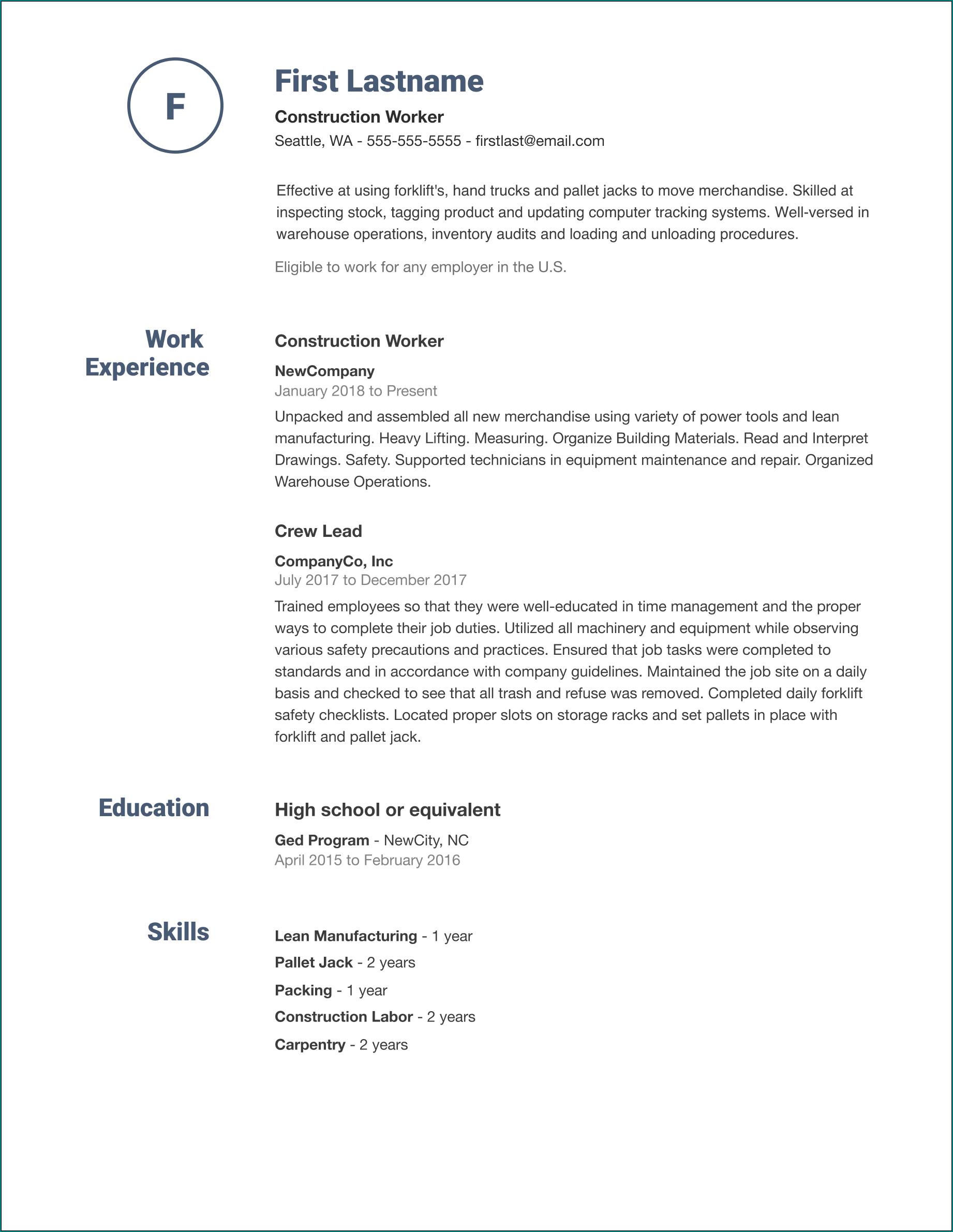 Easy Resume Template Example
