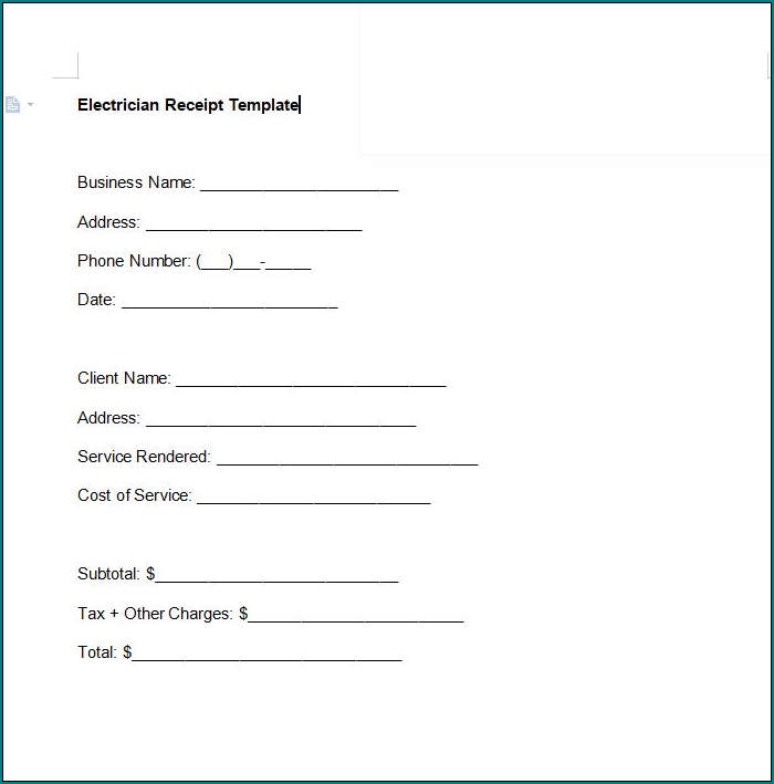 Electrician Receipt Template Sample