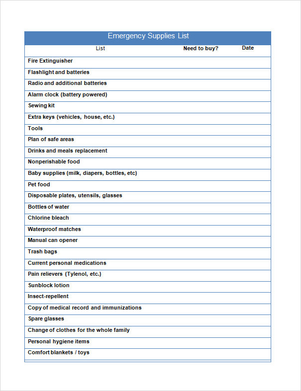 Emergency Supplies List Template Word Emergency Supplies List Template Word