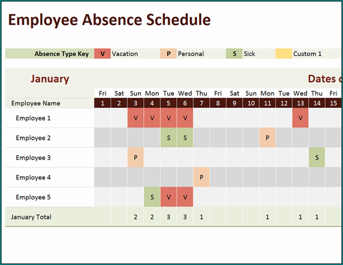 Employee Absence Schedule Example