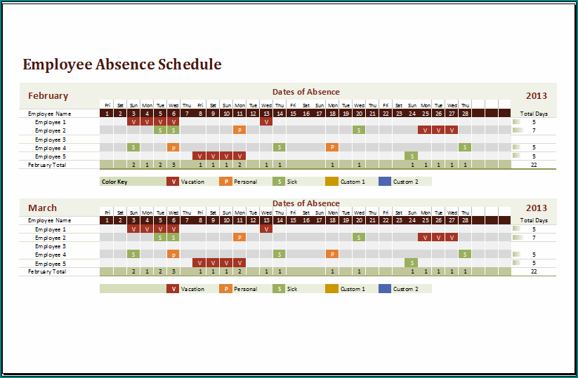Employee Absence Schedule Sample