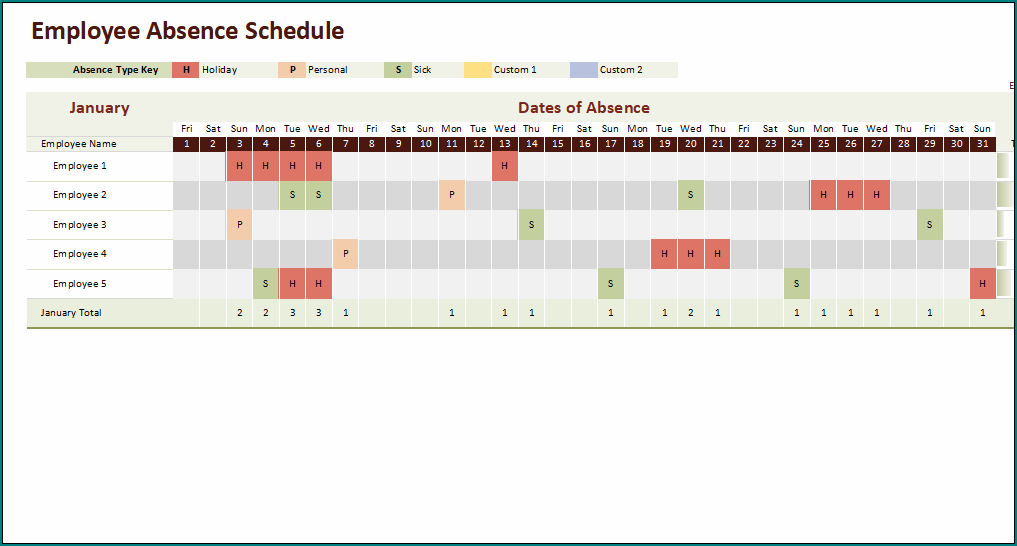 Employee Absence Schedule Template