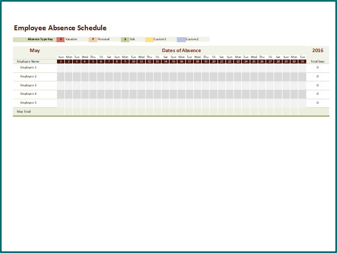 Employee Absence Schedule
