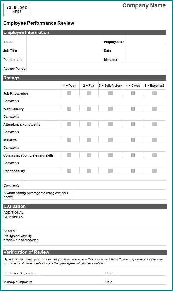 Employee Evaluation Form Example
