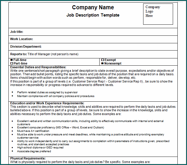 Employee Job Description Template