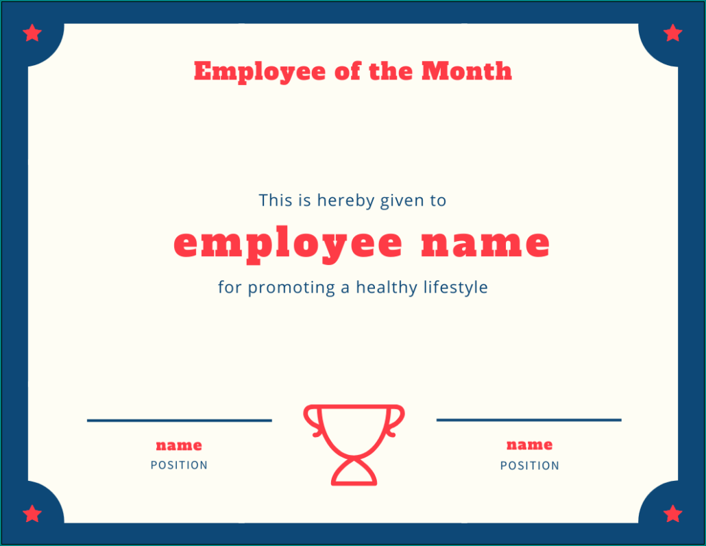 Employee Of The Month Certificate Template Example