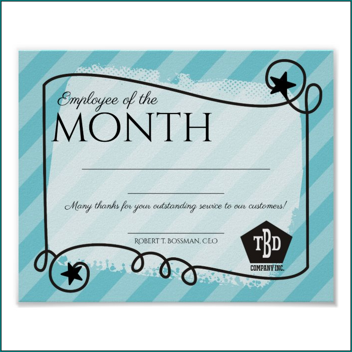 Employee Of The Month Certificate Template Sample