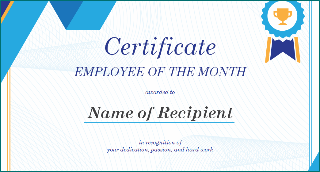 Employee Of The Month Certificate Template