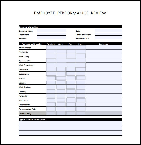 Employee Performance Evaluation Template Sample