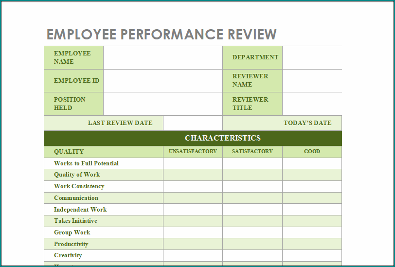 Employee Performance Evaluation Template