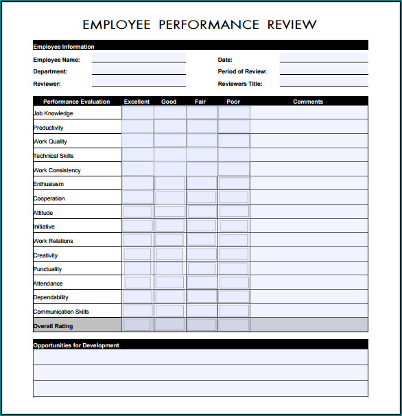 Employee Performance Review Template Sample