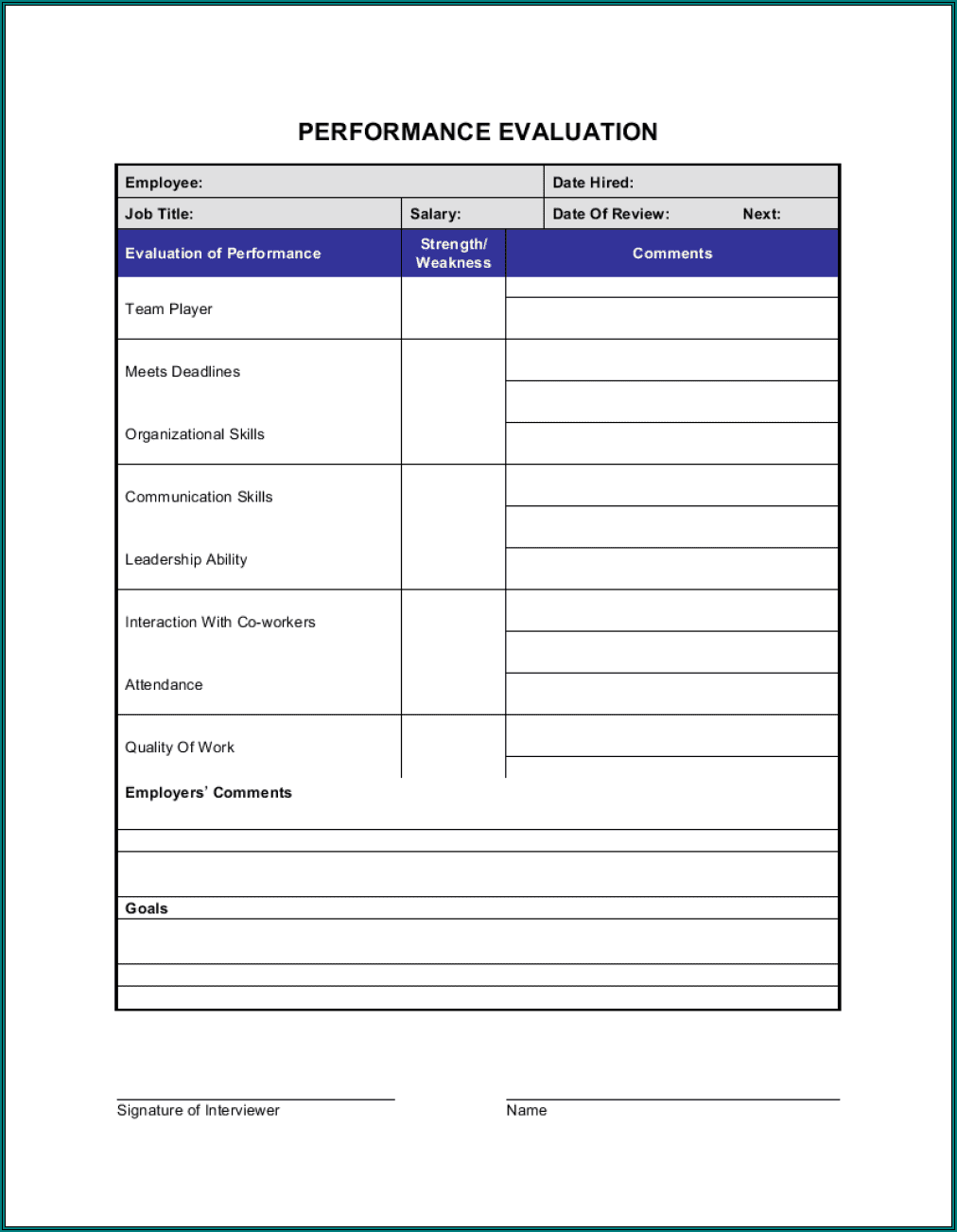 Employee Review Template Sample