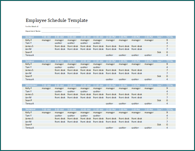 Employee Schedule Template Excel