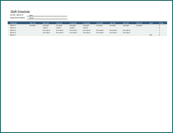 Employee Shift Schedule Template