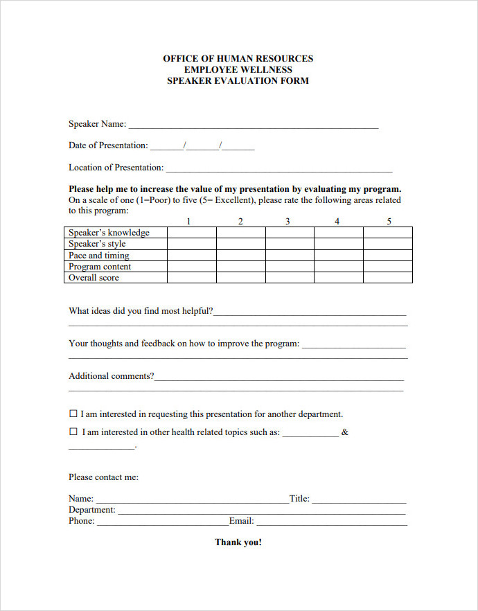 Employee Speaker Evaluation Form Employee Speaker Evaluation Form