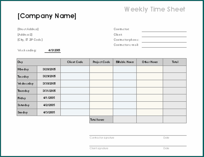 Employee Time Sheet Form Sample