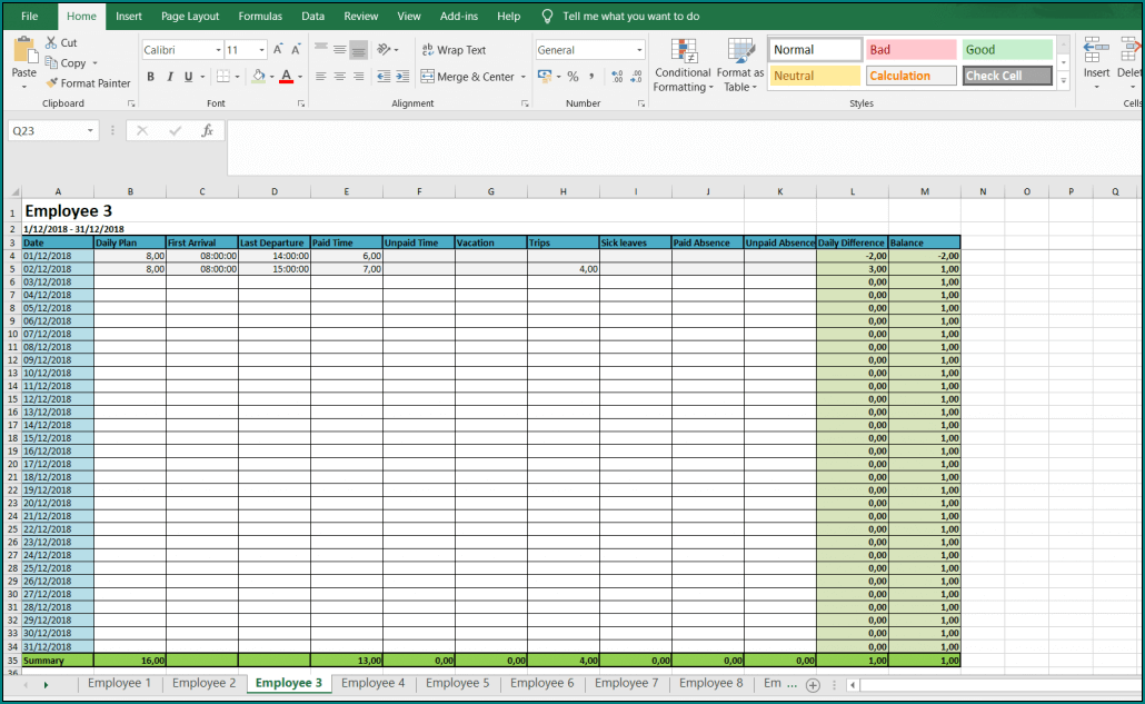 Employee Time Tracking Excel Example