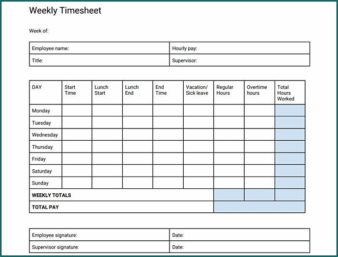 Employee Timesheet Template Example