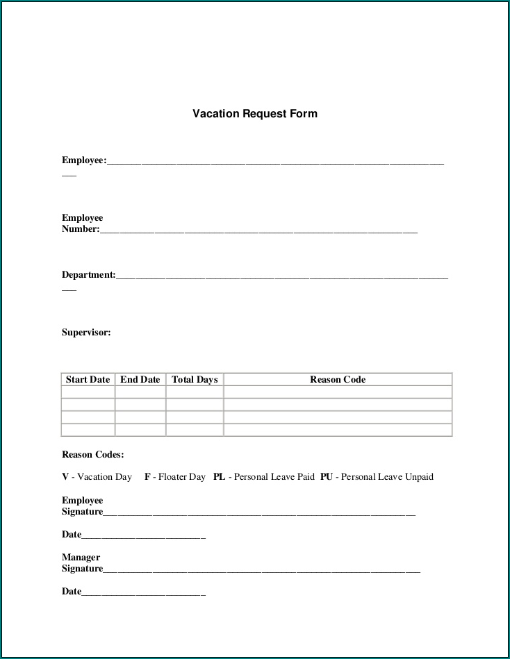 Employee Vacation Request Form Example
