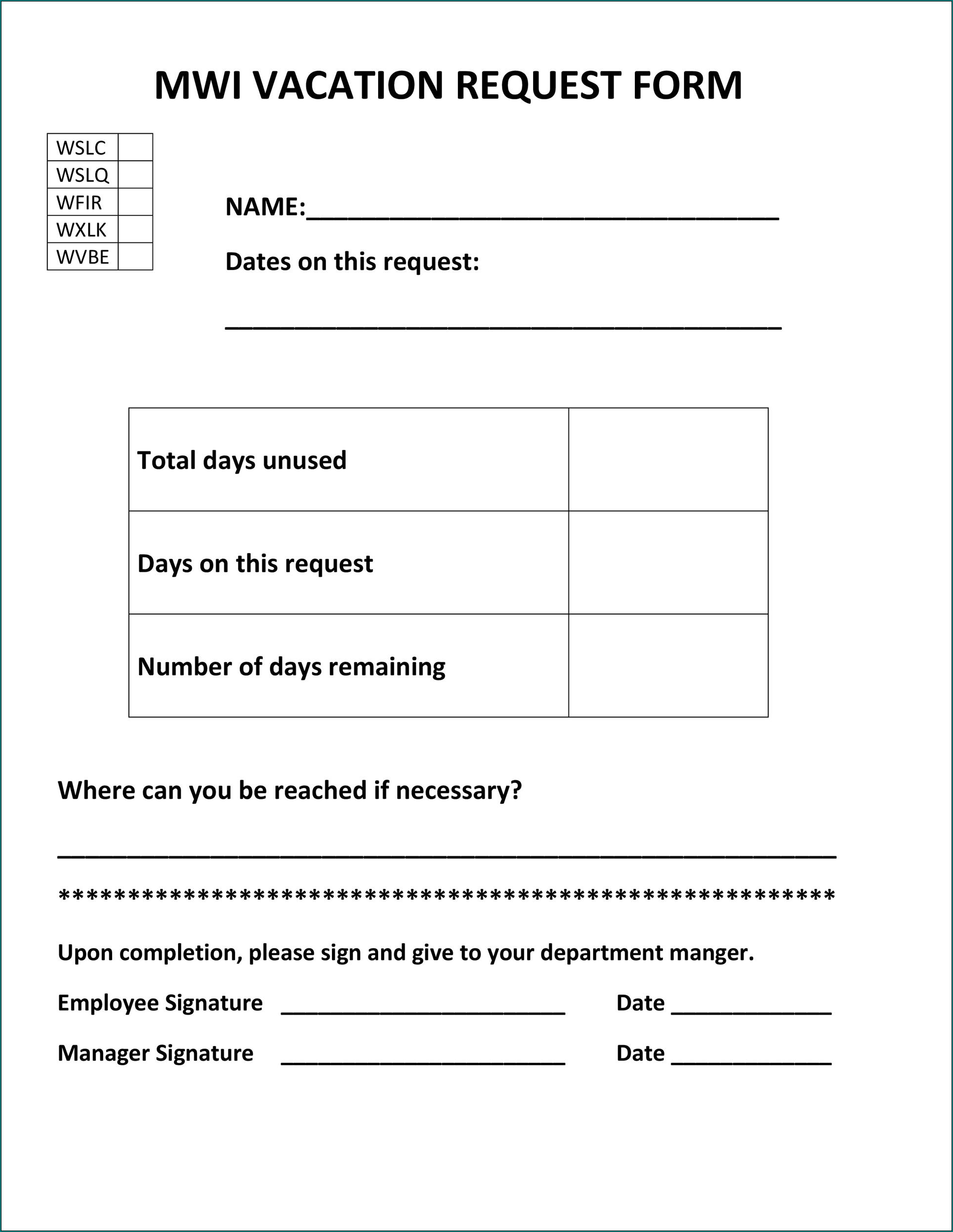 Employee Vacation Request Form Sample