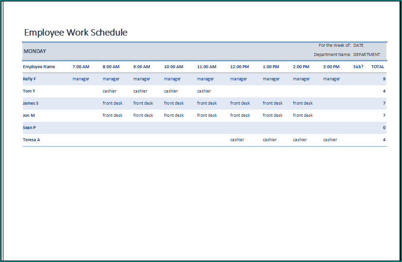 Employee Work Schedule Template