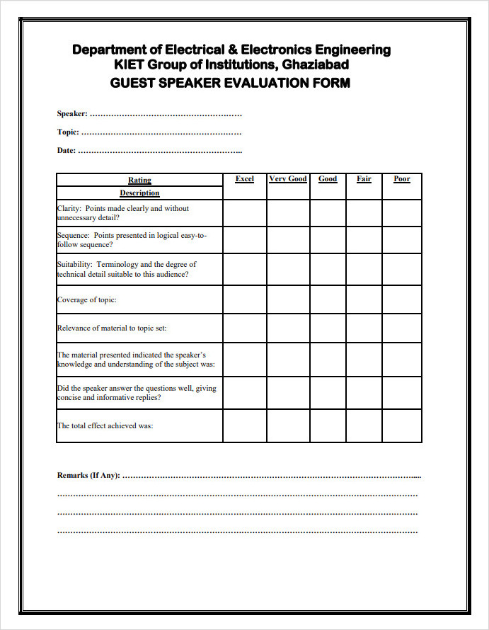 Engineering Speaker Evaluation Form Engineering Speaker Evaluation Form