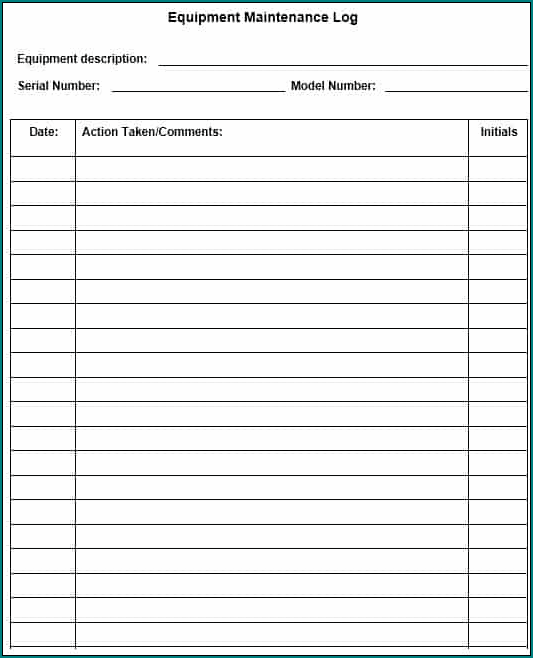 Equipment Maintenance Log Template Sample