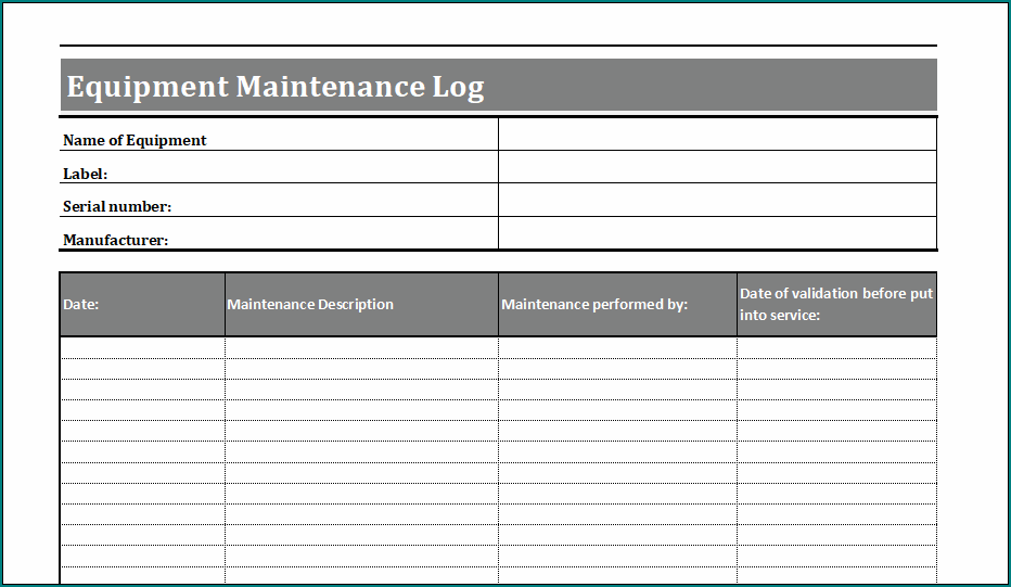 Equipment Maintenance Log Template