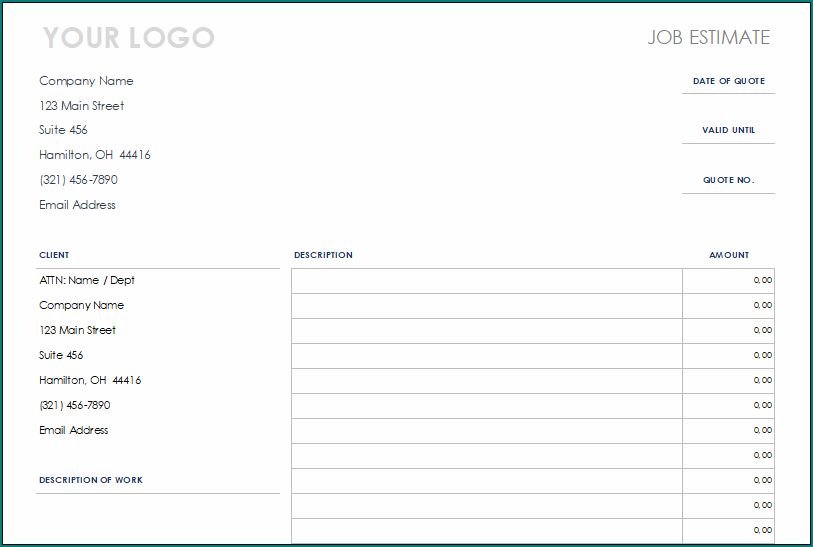 Estimate Sheet For Construction