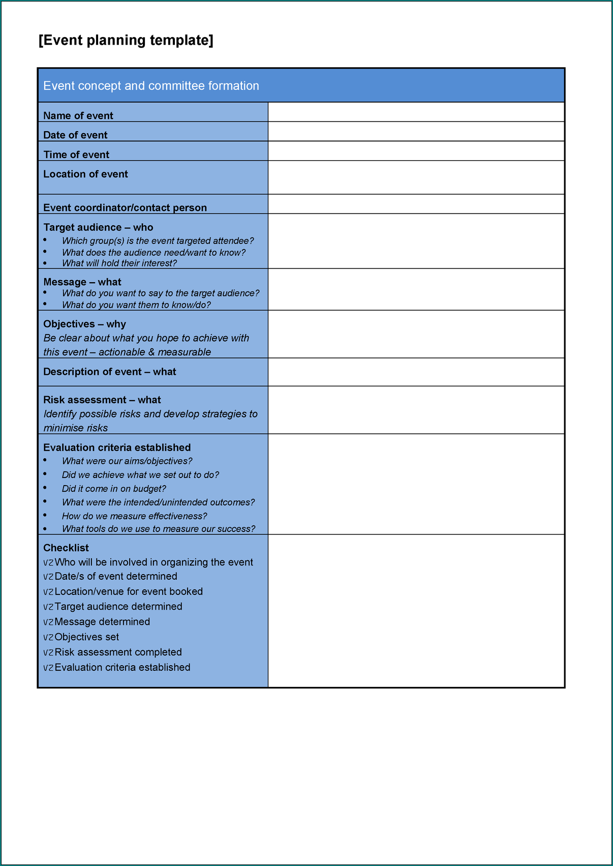 Event Planning Template Example
