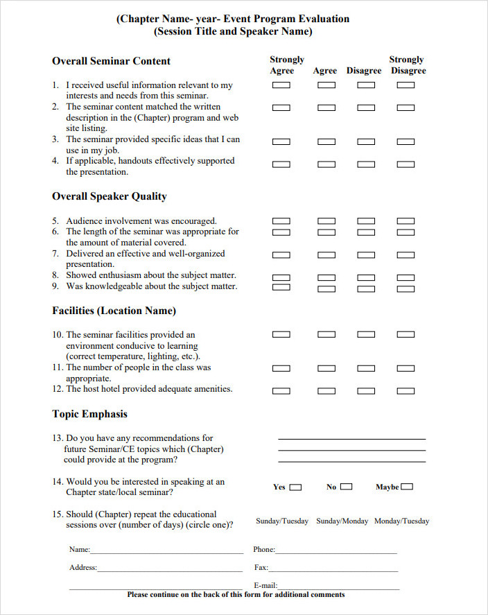 Event Speaker Evaluation Form Event Speaker Evaluation Form